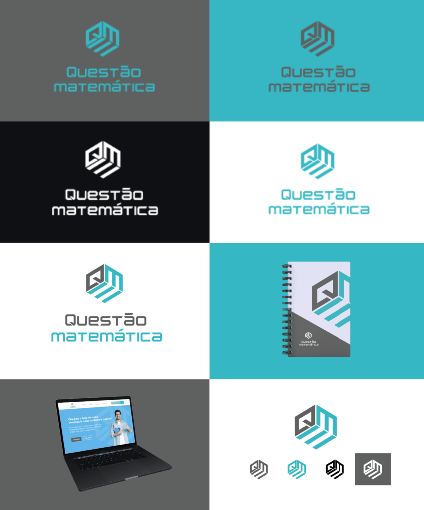 Home 2 Identidade visual Questão Matemática — logo, cartão de visita e manual da marca.