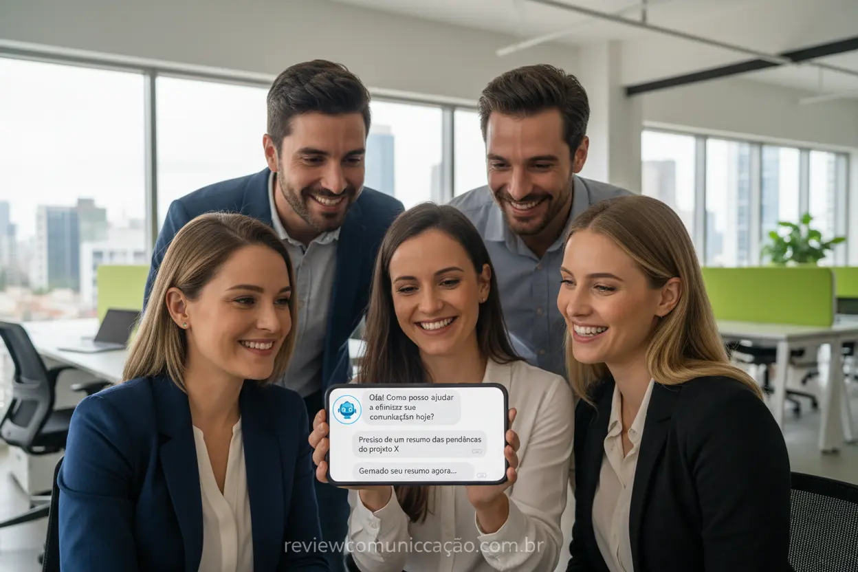 Pessoas de negócios interagindo com chatbot no WhatsApp